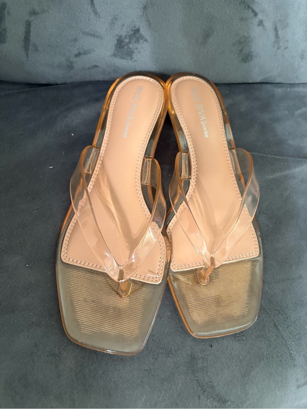Wild Diva Clear Strap Nude Square-Toe Sandals
